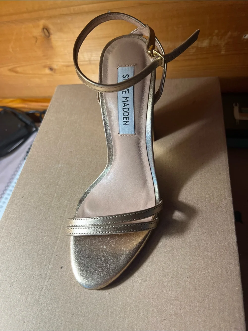 Steve Madden Metallic Gold Ankle-Strap Heels